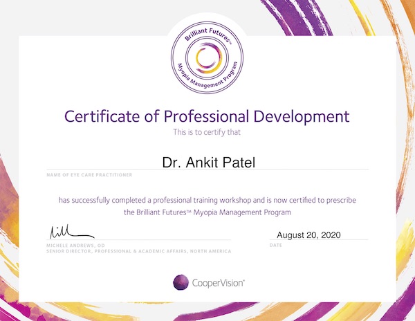 Certificate of Professional Development for Dr. Patel